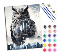 WXRWANG Paint by Numbers for Adults City Silhouette Owl Painting by Numbers for Adults DIY Canvas Kits Paint by Number Crafts Kits for Relax and De-Stress Gift Home Decoration 16x20 inch