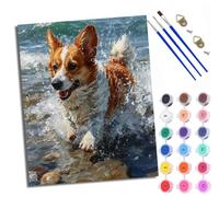 WXRWANG Paint by Numbers for Adults Corgi Playing in The Water Painting by Numbers for Adults DIY Canvas Kits Paint by Number Crafts Kits for Relax and De-Stress Gift Home Decoration 16x20 inch