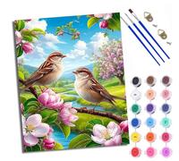 WXRWANG Paint by Numbers for Adults Flower-Shaped Double Happiness Bird Painting by Numbers for Adults Canvas Kits Crafts Kits for Relax and De-Stress Gift Home Decoration with Frame