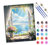 WXRWANG Paint by Numbers for Adults Flowers Vase Window Painting by Numbers for Adults DIY Canvas Kits Paint by Number Crafts Kits for Relax and De-Stress Gift Home Decoration 16x20 inch