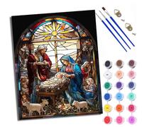 WXRWANG Paint by Numbers for Adults Holy Family Stained Glass Painting by Numbers for Adults DIY Canvas Kits Paint by Number Crafts Kits for Relax and De-Stress Gift Home Decoration 16x20 inch