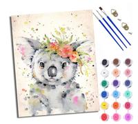 WXRWANG Paint by Numbers for Adults Koala with Flowers on Head Painting by Numbers for Adults DIY Canvas Kits Paint by Number Crafts Kits for Relax and De-Stress Gift Home Decoration 16x20 inch