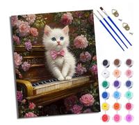 WXRWANG Paint by Numbers for Adults Little White cat on The Piano Painting by Numbers for Adults DIY Canvas Kits Paint by Number Crafts Kits for Relax and De-Stress Gift Home Decoration 16x20 inch