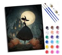 WXRWANG Paint by Numbers for Adults Moonlit Pumpkin Witch Painting by Numbers for Adults Canvas Kits Crafts Kits for Relax and De-Stress Gift Home Decoration with Frame