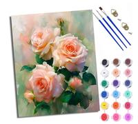 WXRWANG Paint by Numbers for Adults Pink Rose Close-up Painting by Numbers for Adults DIY Canvas Kits Paint by Number Crafts Kits for Relax and De-Stress Gift Home Decoration 16x20 inch