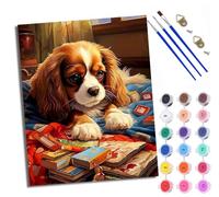 WXRWANG Paint by Numbers for Adults Puppy and Pile of Old Things Painting by Numbers for Adults DIY Canvas Kits Paint by Number Crafts Kits for Relax and De-Stress Gift Home Decoration 16x20 inch