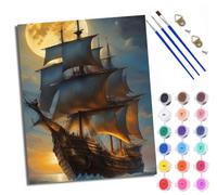 WXRWANG Paint by Numbers for Adults Sailboat Under The Moonlight Painting by Numbers for Adults DIY Canvas Kits Paint by Number Crafts Kits for Relax and De-Stress Gift Home Decoration 16x20 inch
