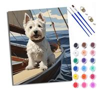 WXRWANG Paint by Numbers for Adults West Highland White Terrier Painting by Numbers for Adults DIY Canvas Kits Crafts Kits for Relax and De-Stress Gift Home Decoration with Frame