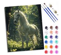 WXRWANG Paint by Numbers for Adults White Horse in The Woods Painting by Numbers for Adults DIY Canvas Kits Paint by Number Crafts Kits for Relax and De-Stress Gift Home Decoration 16x20 inch