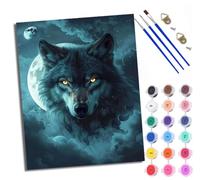 WXRWANG Paint by Numbers for Adults Wolf Head Under The Moonlight Painting by Numbers for Adults DIY Canvas Kits Paint by Number Crafts Kits for Relax and De-Stress Gift Home Decoration 16x20 inch