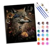 WXRWANG Paint by Numbers for Adults Wolf Surrounded by Flowers Painting by Numbers for Adults DIY Canvas Kits Paint by Number Crafts Kits for Relax and De-Stress Gift Home Decoration 16x20 inch