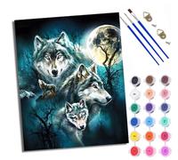 WXRWANG Paint by Numbers for Adults Wolves Under The Moon Painting by Numbers for Adults DIY Canvas Kits Paint by Number Crafts Kits for Relax and De-Stress Gift Home Decoration 16x20 inch