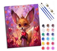 WXRWANG Paint by Numbers Kits for Adults Beginners On Clear Symbols Colored Canvas Little Fox with a Heart Crown Acrylic Pigment 40x50cmfor Home Wall Decor with Frame