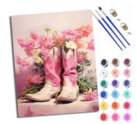 WXRWANG Paint by Numbers Kits for Adults Beginners On Clear Symbols Colored Canvas Pink Boots Bouquet Still Life Acrylic Pigment 40x50cmfor Home Wall Decor with Frame