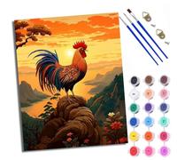 WXRWANG Paint by Numbers Kits for Adults Beginners On Clear Symbols Colored Canvas The Rooster Crows at Dawn Acrylic Pigment 40x50cmfor Home Wall Decor with Frame