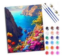 WXRWANG Paint by Numbers Kits for Adults Painting Kits for Beginners On Clear Symbols Colored Canvas Flower Valley by The Sea Easy Acrylic Pigment Drawing Paintwork for Home Wall Decor Frameless