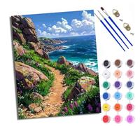 WXRWANG Paint by Numbers Kits for Adults Painting Kits for Beginners On Clear Symbols Colored Canvas Rocky Path by The sea Easy Acrylic Pigment Drawing Paintwork for Home Wall Decor Frameless