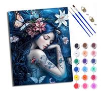 WXRWANG Paint by Numbers Kits for Adults Painting Kits for Beginners On Clear Symbols Colored Canvas Blue-haired Butterfly Sleeping Beauty Easy Acrylic Pigment for Home Wall Decor 16x20in with Frame