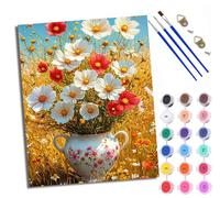 WXRWANG Paint by Numbers Kits for Adults Painting Kits for Beginners On Clear Symbols Colored Canvas Wildflower Pottery Scenery Easy DIY Acrylic Pigment Drawing Paintwork for Home Wall Decor 16x20in