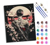 WXRWANG Paint by Numbers Kits for Adults Painting Kits for Beginners On Clear Symbols Colored Canvas Sakura Moon Samurai Silhouette Acrylic for Home Wall Decor 16x20in with Frame