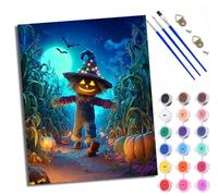 WXRWANG Paint by Numbers Kits for Adults Painting Kits for Beginners On Clear Symbols Colored Canvas Cornfield Pumpkin Scarecrow Acrylic for Home Wall Decor 16x20in with Frame