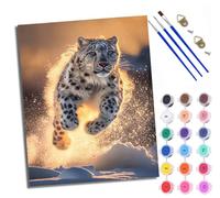 WXRWANG Paint by Numbers Kits for Adults Painting Kits for Beginners On Clear Symbols Colored Canvas Snow Leopard Leaps Easy DIY Acrylic Pigment Drawing Paintwork for Home Wall Decor 16x20in