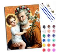WXRWANG Paint by Numbers Kits for Adults Painting Kits for Beginners On Clear Symbols Colored Canvas Saint Joseph Holding a boy Easy DIY Acrylic Pigment Drawing Paintwork for Home Wall Decor 16x20in