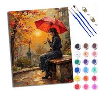 WXRWANG Paint by Numbers Kits for Adults Painting Kits for Beginners On Clear Symbols Colored Canvas Girl Under the red Umbrella Easy Acrylic Pigment for Home Wall Decor 16x20in with Frame