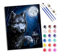WXRWANG Paint by Numbers Kits for Adults Painting Kits for Beginners On Clear Symbols Colored Canvas Wolves Under The Moonlight Easy DIY Acrylic Pigment Drawing Paintwork for Home Wall Decor 16x20in