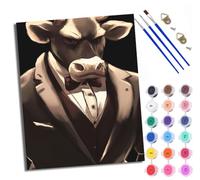 WXRWANG Paint by Numbers Kits for Adults Painting Kits for Beginners On Clear Symbols Colored Canvas A Bull-Headed Man in a Suit Easy Acrylic Pigment Drawing Paintwork for Home Wall Decor Frameless