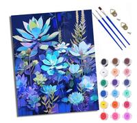 WXRWANG Paint by Numbers Kits for Adults Painting Kits for Beginners On Clear Symbols Colored Canvas Blues Succulents Easy Acrylic Pigment Drawing Paintwork for Home Wall Decor Frameless