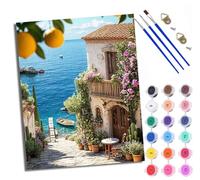 WXRWANG Paint by Numbers Kits for Adults Painting Kits for Beginners On Clear Symbols Colored Canvas Flower House by The sea Easy Acrylic Pigment Drawing Paintwork for Home Wall Decor Frameless