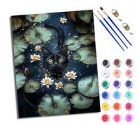 WXRWANG Paint by Numbers Kits for Adults Painting Kits for Beginners On Clear Symbols Colored Canvas Black cat in The Pond Easy Acrylic Pigment Drawing Paintwork for Home Wall Decor Frameless