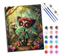 WXRWANG Paint by Numbers Kits for Adults Painting Kits for Beginners On Clear Symbols Colored Canvas Skull Cat in Flowers Easy Acrylic Pigment for Home Wall Decor 16x20in with Frame