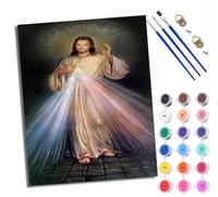 WXRWANG Paint by Numbers Kits for Adults Painting Kits for Beginners On Clear Symbols Colored Canvas Jesus's Merciful Face Easy Acrylic Pigment for Home Wall Decor 16x20in with Frame