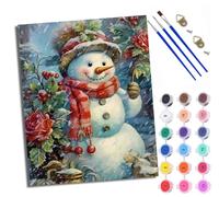 WXRWANG Paint by Numbers Kits for Adults Painting Kits for Beginners On Clear Symbols Colored Canvas Snowman Holding a Flower Easy Acrylic Pigment Drawing Paintwork for Home Wall Decor Frameless
