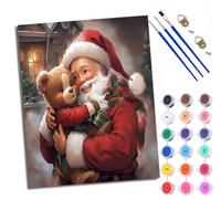 WXRWANG Paint by Numbers Kits for Adults Painting Kits for Beginners On Clear Symbols Colored Canvas Santa Claus Hugging a Teddy Bear Easy Acrylic Pigment for Home Wall Decor 16x20in with Frame