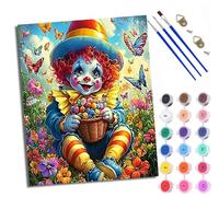 WXRWANG Paint by Numbers Kits for Adults Painting Kits for Beginners On Clear Symbols Colored Canvas Clown and Flower Easy Acrylic Pigment for Home Wall Decor 16x20in with Frame