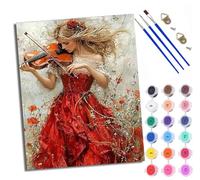 WXRWANG Paint by Numbers Kits for Adults Painting Kits for Beginners On Clear Symbols Colored Canvas The Violinist in the red Dress Easy Acrylic Pigment for Home Wall Decor 16x20in with Frame