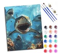 WXRWANG Paint by Numbers Kits for Adults Painting Kits for Beginners On Clear Symbols Colored Canvas A Group of Sharks in the deep sea Easy Acrylic Pigment for Home Wall Decor 16x20in with Frame