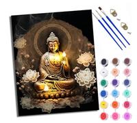 WXRWANG Paint by Numbers Kits for Adults Painting Kits for Beginners Symbols Colored Canvas Golden Buddha Statue Beside Lotus Acrylic Pigment Drawing Paintwork for Home Decor 16x20in Frameless
