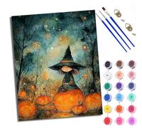 WXRWANG Paint by Numbers Kits for Adults Painting Kits for Beginners Symbols Colored Canvas Little Witch on the Pumpkin Acrylic Pigment Drawing Paintwork for Home Decor 16x20in Frameless
