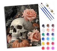 WXRWANG Paint by Numbers Kits for Adults Painting Kits for Beginners Symbols Colored Canvas Skull Rose Raven Pumpkin Acrylic Pigment Drawing Paintwork for Home Decor 16x20in Frameless