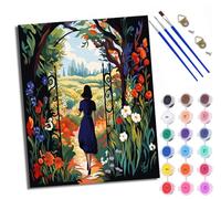 WXRWANG Paint by Numbers Kits for Adults Painting Kits for Beginners Symbols Colored Canvas The Woman Behind the Garden gate Acrylic Pigment Drawing Paintwork for Home Wall Decor 16x20in Frameless