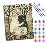 WXRWANG Paint by Numbers Kits for Adults Painting Kits for Beginners Symbols Colored Canvas Two Cats embracing in the Woods Acrylic Pigment Drawing Paintwork for Home Decor 16x20in Frameless