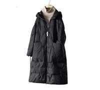 WXSGDZT Women's Winter Long Duck Down Jacket Ladies Quilted Oversized Warm Hooded Jacket Autumn Casual Black Parka (Schwarz, L)