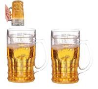 Wxshang Fake Beer Glass, 400ml Double Layer Funny Beer Stein with Mezzanine, Prank Beer Mug with Handles, Large Capacity Leak-Proof Realistic Prank Cup for Party Gag Gifts, Home Bar Decor (2 Pcs B)