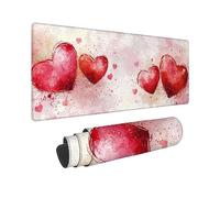 Wxuaixnn Large Mouse Mat 90x40cm with Stitched Edges & Non-Slip Base, Heart Gaming Mouse Pad, Plus Waterproof Mouse Mat & Durable XXL Mouse Pad Red for PC Gamer, Office or Home -10395