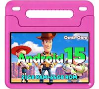 WXUNJA Android 15 Kids Tablet, 2025 Upgraded 10.1 Inch Tablets with Octa-core Processor, 6000mAh Battery, Kid Space, Parental Control,Pre-Loaded Kids Apps, 2.4/5GHZ Dual WiFi, Case Included, Red