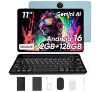 WXUNJA Android 16 Tablet with Keyboard, 11 Inch, 32GB RAM+128GB Storage, 1TB Expand, 8000mAh Battery, 5MP+8MP Camera, Dual Band WiFi 6, IPS Touch Screen, Mouse/Stylus/Case/Charger Inside, Light Blue